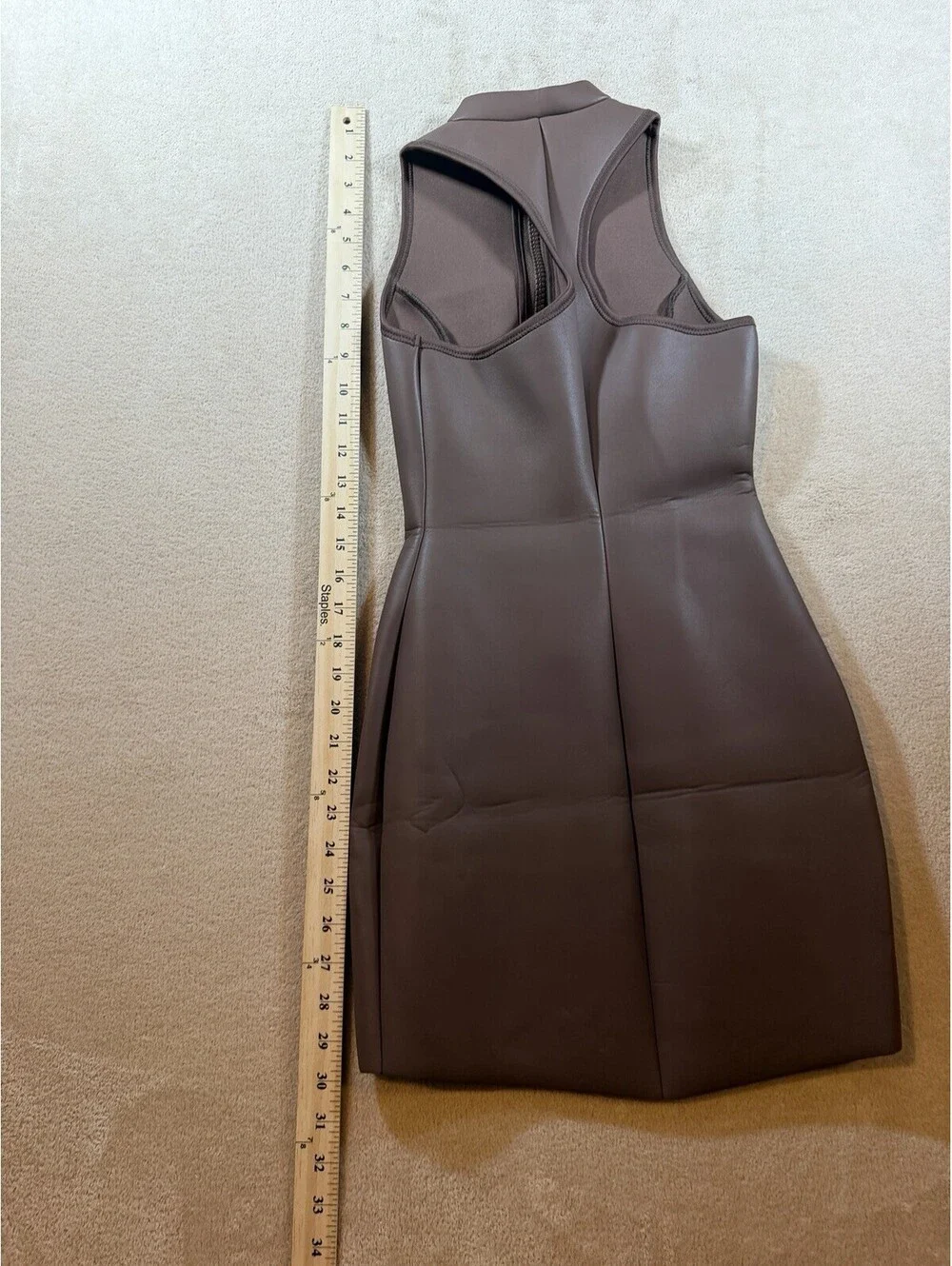 SKIMS XXS NWT Rubberized Scuba Swim Mock Neck Dress Cocoa Brown Zip Front